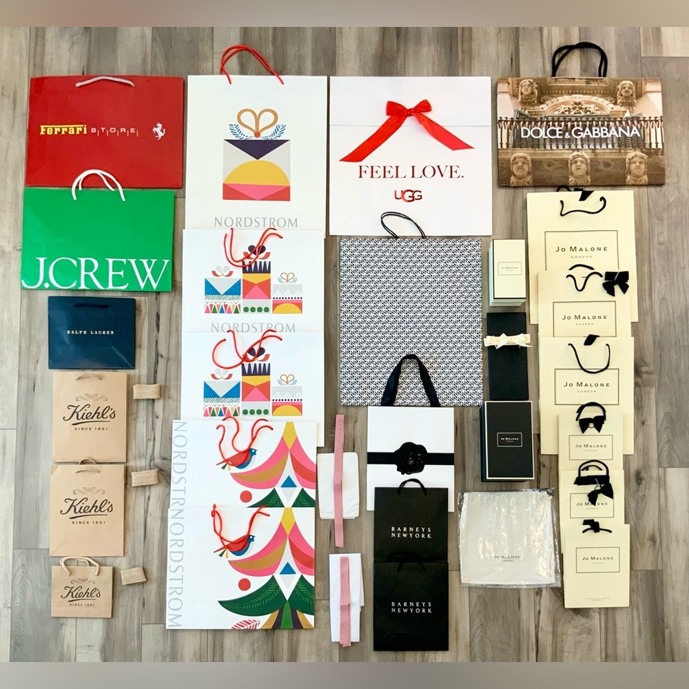 Bundle Of Authentic Shopping Tote Bags, Boxes, Bows, Ribbons & Tissue Lot(45)